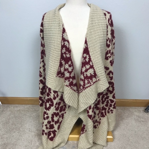 Romeo & Juliet Couture Sweaters - Burgundy Leopard cascading cardigan